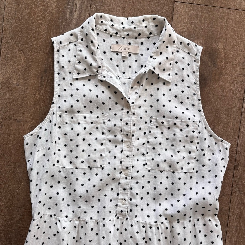 Ann Taylor Loft Women's White & Black Polka Dot Linen Shirt Dress Size 6 - Picture 5 of 17